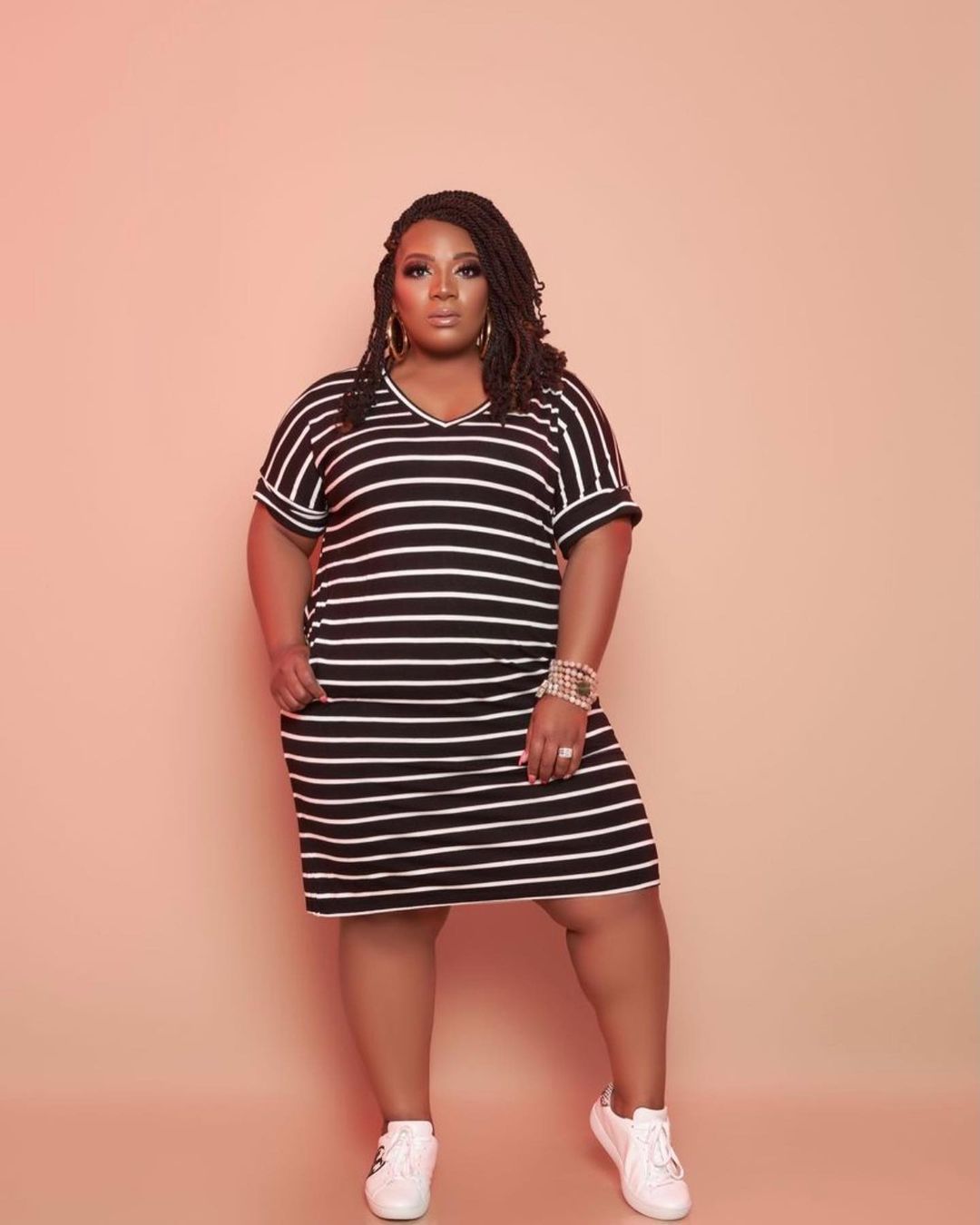 Striped Printed Dress Plus Size Women's Clothing