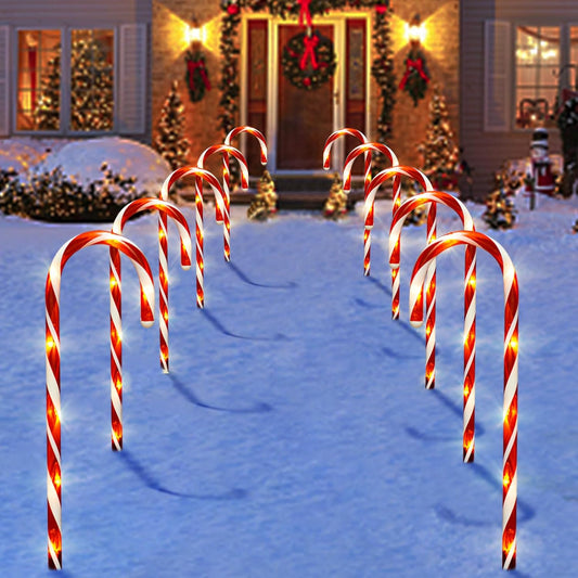 Christmas Decorations Outdoor, 10 Pcs Candy Cane Lights, 21'' Solar Pathway Lights with 8 Lighting Modes, Waterproof Garden Lights for Christmas Patio Yard Walkway Decorations