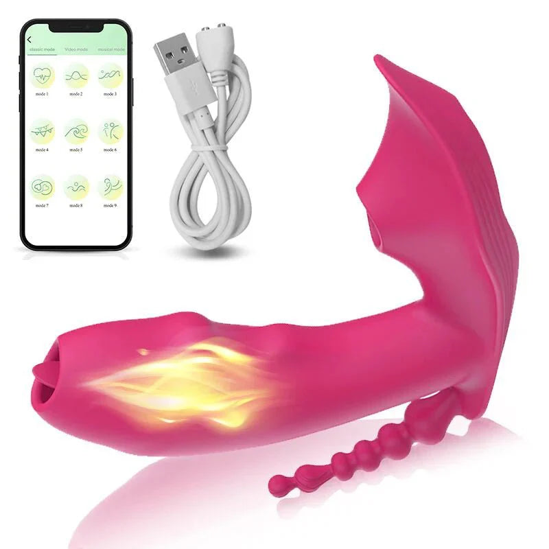 3-in-1 Bluetooth APP Controlled Dildo Vibrator with Heating & Vacuum Suction | Vagina, Clitoris Stimulator | Female Masturbator Sex Toy for Women