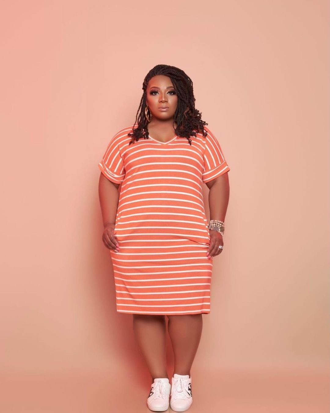 Striped Printed Dress Plus Size Women's Clothing