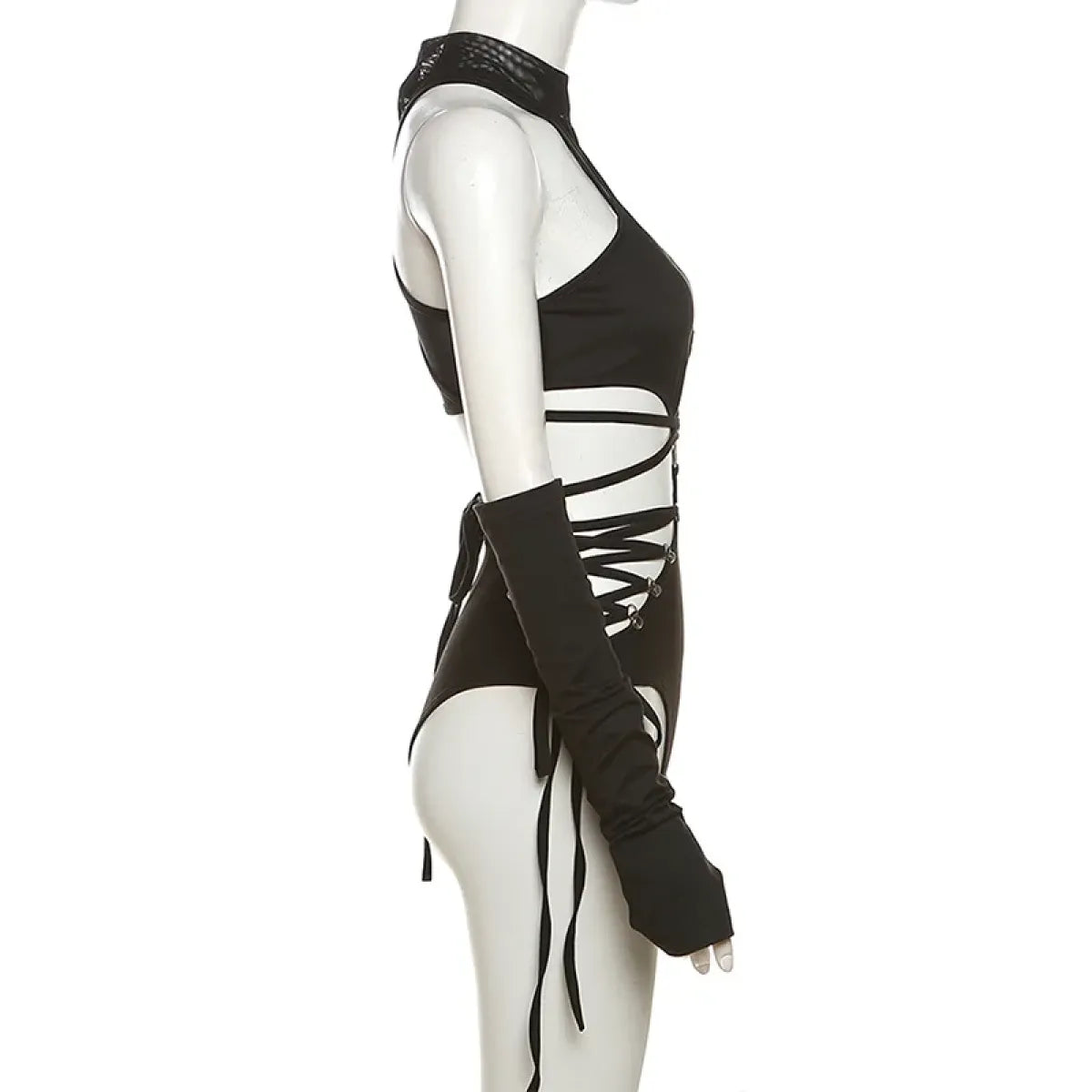 Gothic Techwear Hollow-Out Bodysuit